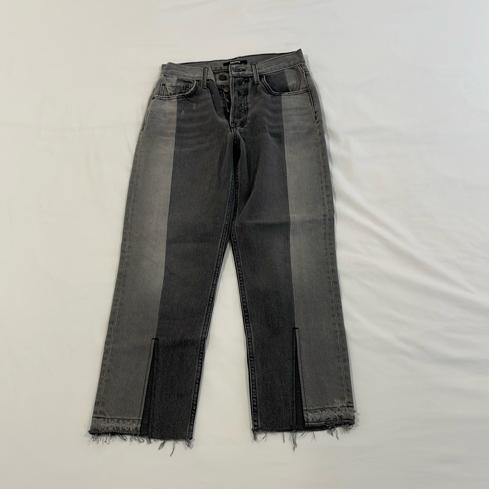 GRLFRND Black and Grey Cropped Straight Jeans